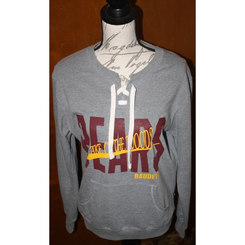 Women's Gray Sweat Shirt Sz Large Bears Lake of the Woods Baudette Tie Front GUC